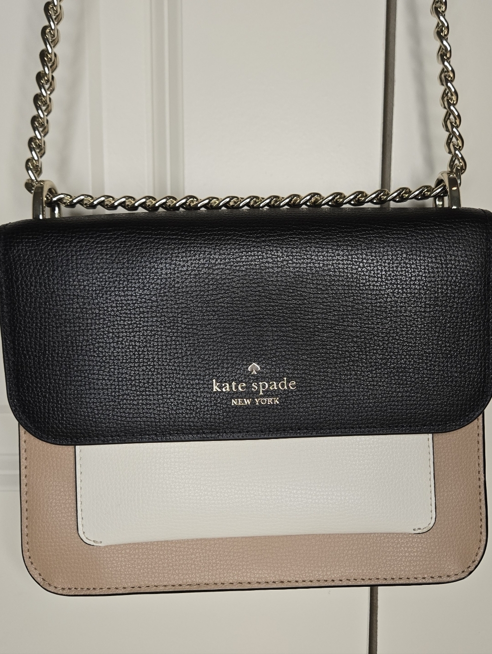Kate Spade Colorblock Crossbody Bag Black Cream Beige Chain Strap